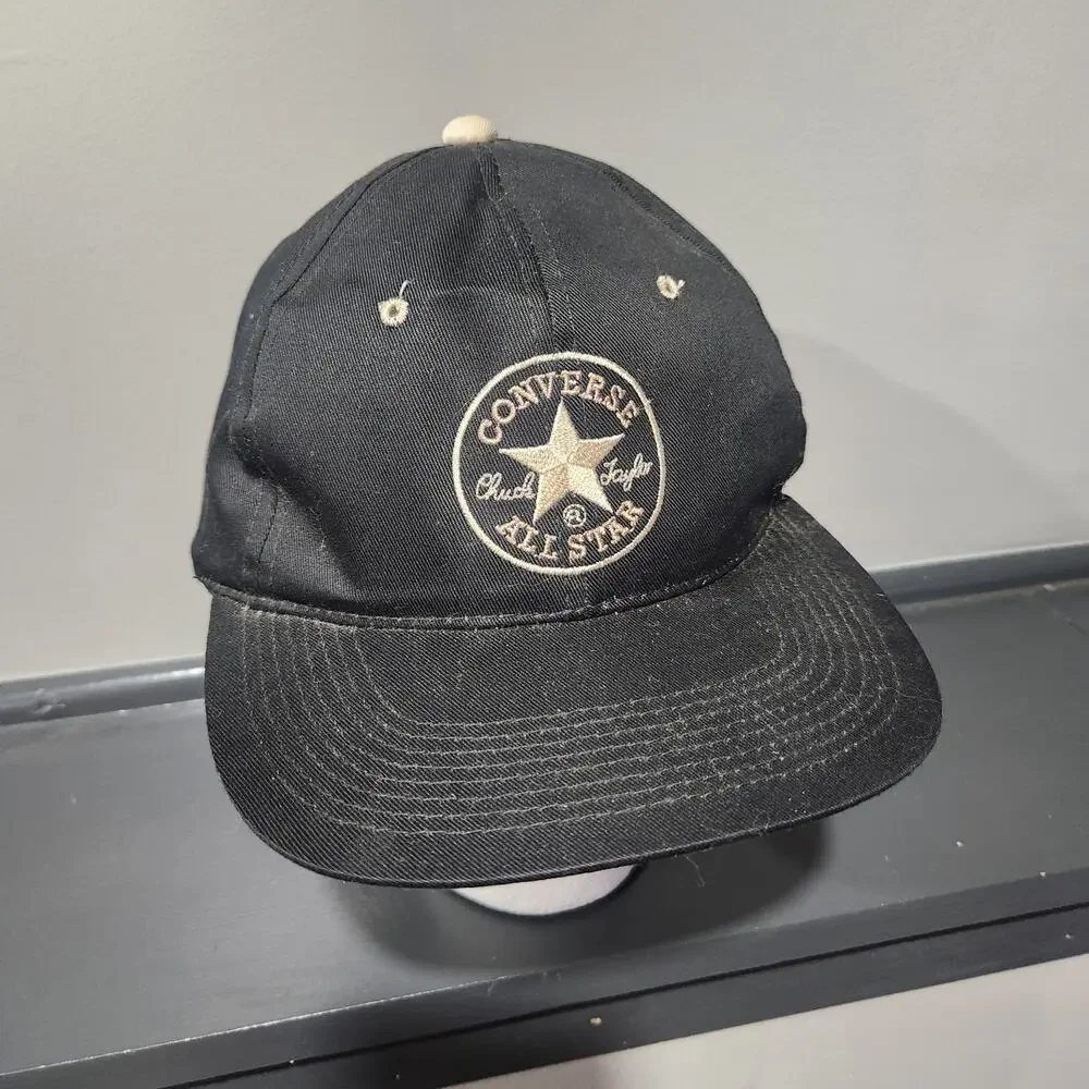VTG Y2K 2000s Converse All Star Chuck Taylor Black Adjustable Strapback‎ Hat Cap